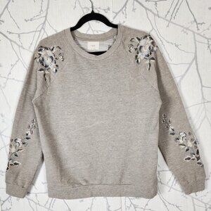 Next Gray Cotton Blend Floral Bird Embroidered Crewneck Sweatshirt